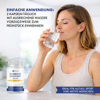 Thumbnail for Frau trinkt Wasser, Produktdose links unten, Text zur Anwendung oben links