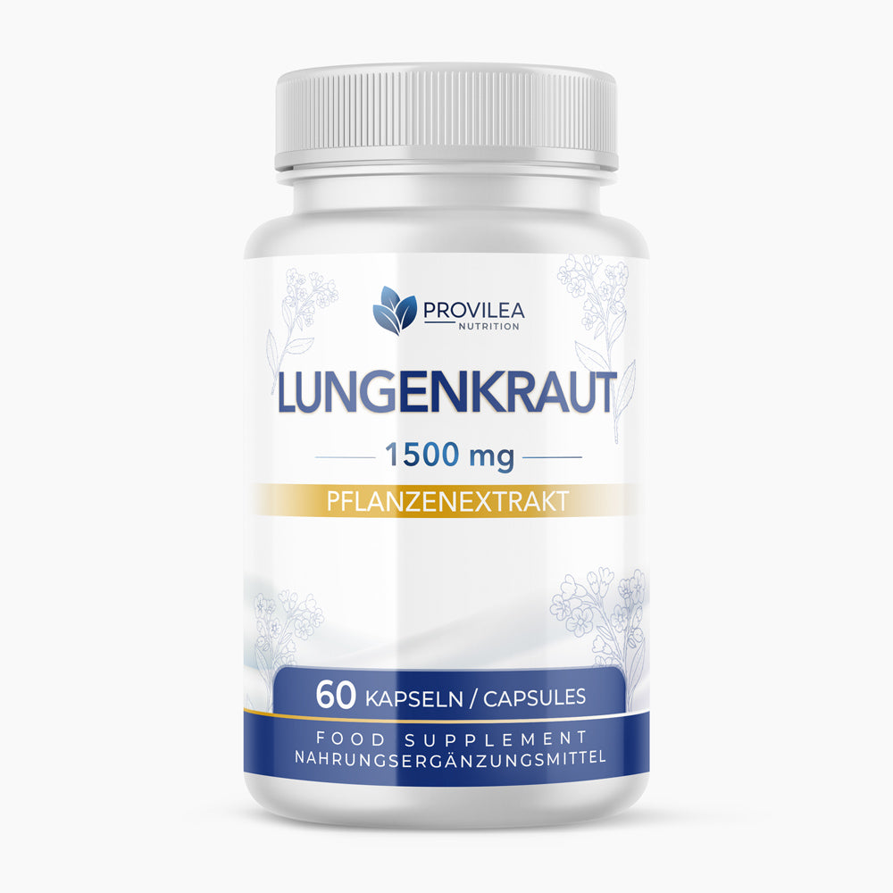 Weiße Dose von Provilea Nutrition mit Lungenkraut 1500 mg Pflanzenextrakt und 60 Kapseln vegan