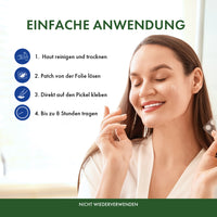 Thumbnail for Frau mit transparentem Pickel Patch im Gesicht mit Anleitung zur Anwendung der Pickel Patches