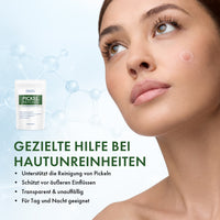 Thumbnail for Gesicht einer Frau mit transparentem Pickel Patch auf der Wange und Produkt Provilea Pickel Patches