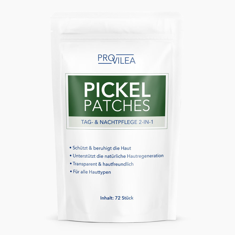 Produktverpackung Provilea Pickel Patches für Tag und Nachtpflege 2 in 1 mit 72 transparenten Patches