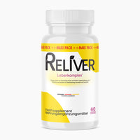 Thumbnail for Weiße Kunststoffdose mit gelbem Etikett und Schrift Reliver Leberkomplex 60 Kapseln