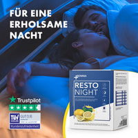 Thumbnail for Schlafendes Paar mit Resto Night Produktbox mit Zitronen und Qualitätssiegeln im Vordergrund