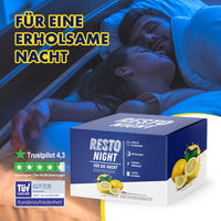 Thumbnail for Schlafendes Paar mit Resto Night Produktbox mit Zitronen und Qualitätssiegeln im Vordergrund