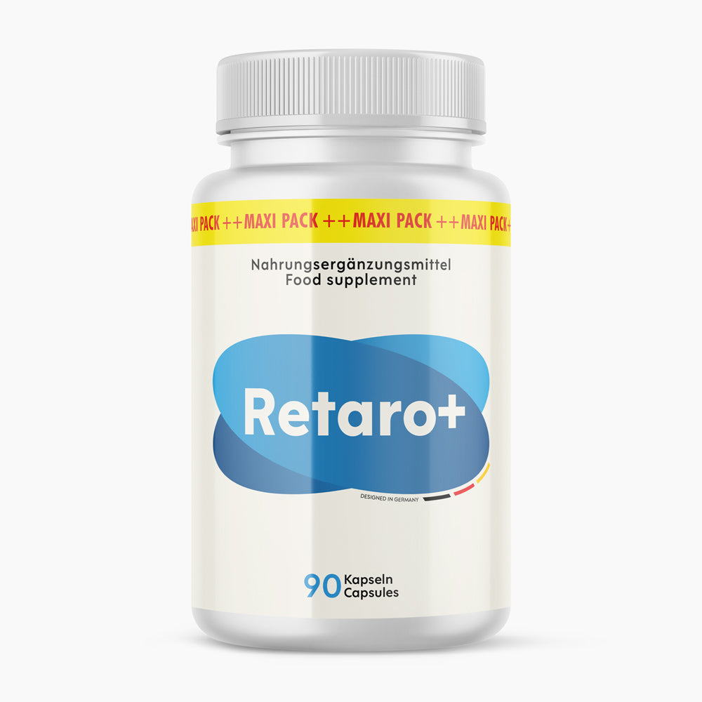 Dose Retaro+ Nahrungsergänzungsmittel mit Aufdruck Maxi Pack und 90 Kapseln