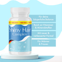 Thumbnail for Dose Shiny Hair Complex mit blauem Etikett, 90-Kapseln-Hinweis und vier Infopunkten rechts
