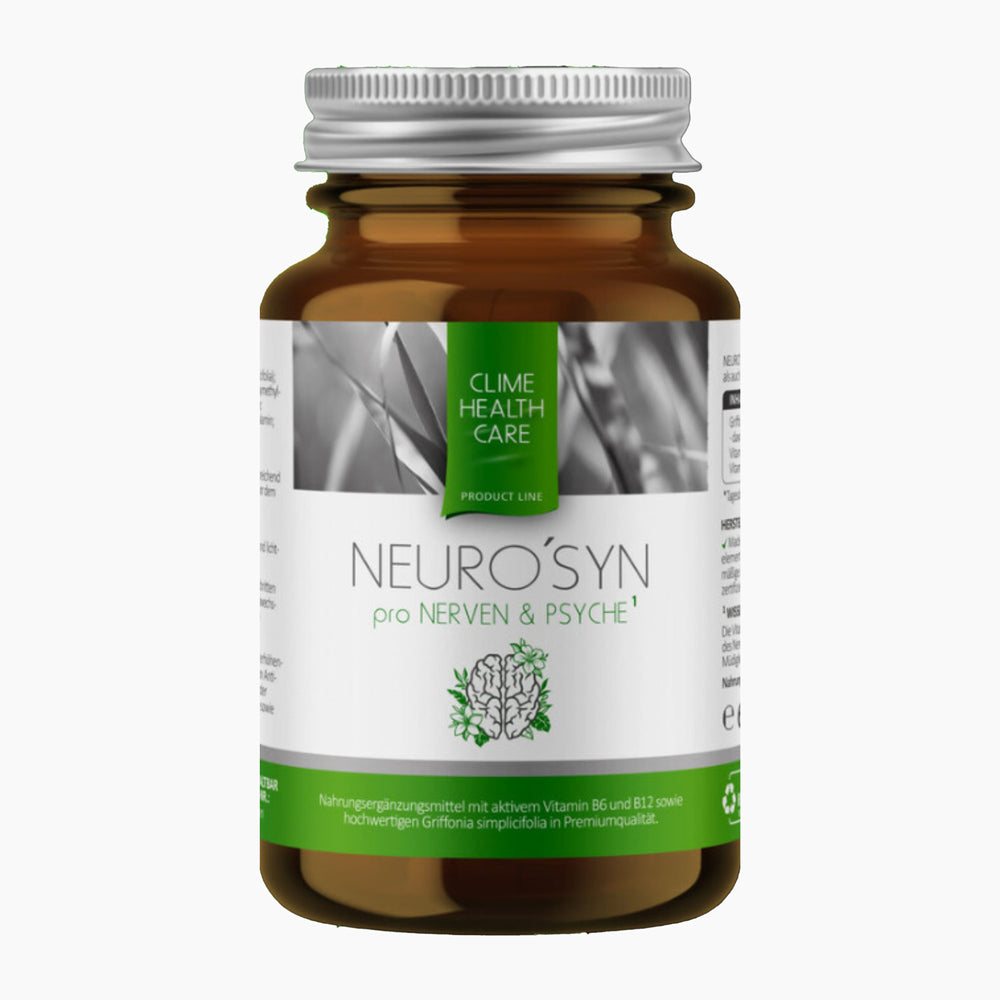 NeuroSyn Supplement in Braunglasflasche mit B6 und B12 für Nerven und Psyche