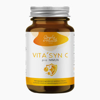 Thumbnail for Braune Glasflasche mit weißem Etikett Vita’Syn C pro Immun und gelbem Symbol