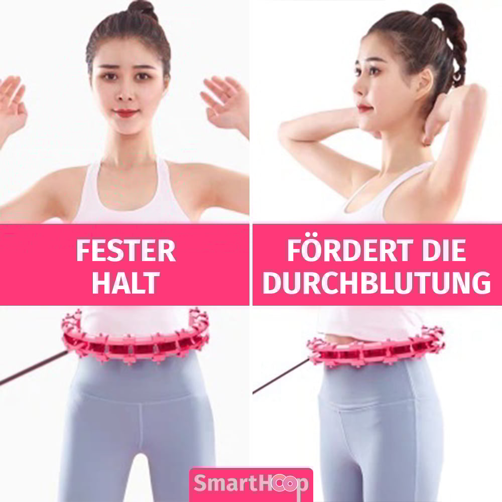 Zwei Frauen trainieren mit SmartHoop, betont werden fester Halt und Förderung der Durchblutung