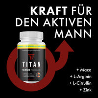 Thumbnail for Titan Schub Premium Nahrungsergänzung als Produktabbildung mit Pfeilsymbol und Slogan für aktiven Mann