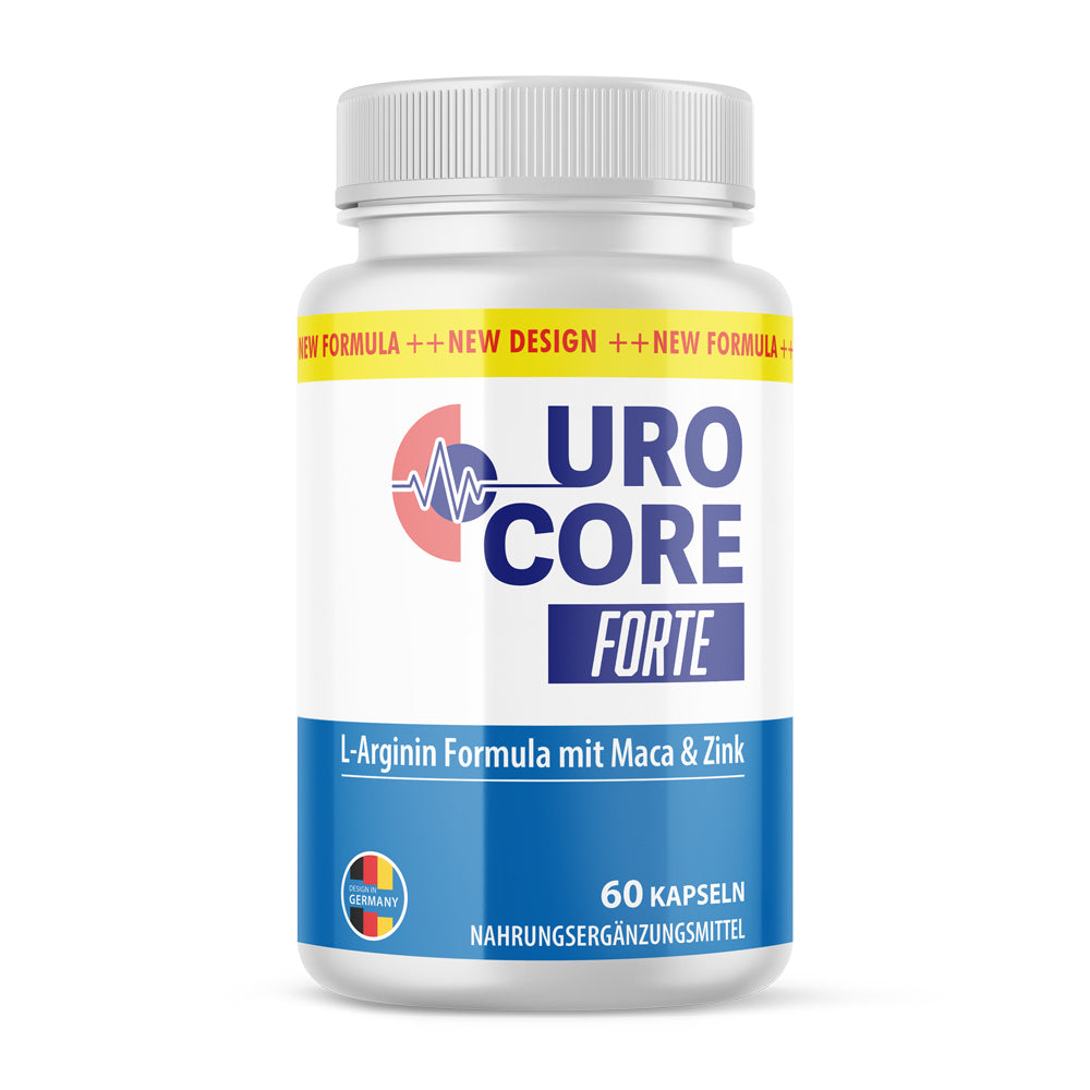 Produktdose UroCore Forte Nahrungsergänzungsmittel mit L-Arginin, Maca, Zink und 60 Kapseln