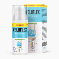 Thumbnail for Veluflex Premium Gelenkgel 120 ml Pumpflasche mit Verpackung und Gelenkabbildung, mit Salix Alba und Menthol