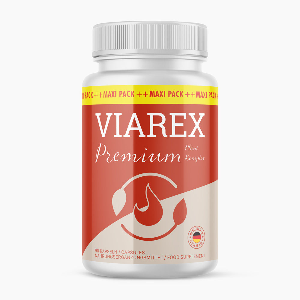 Weiße Dose mit rotem Etikett: VIAREX Premium Plant Komplex, Maxi Pack, Nahrungsergänzung, 90 Kapseln