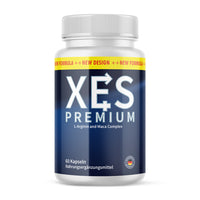 Thumbnail for Kunststoffdose mit blauem Etikett und Schrift XES Premium L-Arginin and Maca Complex 60 Kapseln