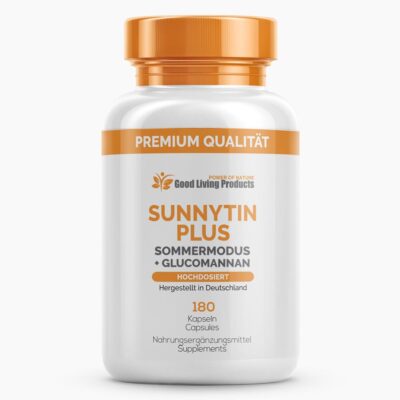 SUNNYTIN PLUS - Sommermodus + Glucomannan (180 Kapseln) (MHD SALE) | Nahrungsergänzungsmittel | unterstützt beim Abnehmen | Gewichtskontrolle | Vitamin D3, Zink, Eisen für Stoffwechsel