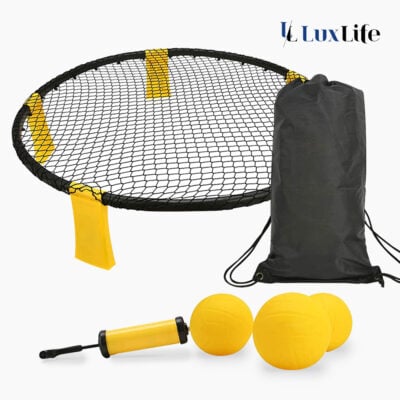 LuxLife Roundnet Spielset (90x20 cm) - Spaß für die ganze Familie - Robustes Netz - inkl. 3 Bälle & Tragetasche - Farbe: schwarz & gelb
