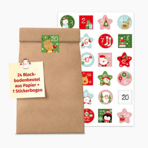 Adventskalender zum Befüllen - 24 Papiertüten & Sticker in 4 unterschiedlichen Designs