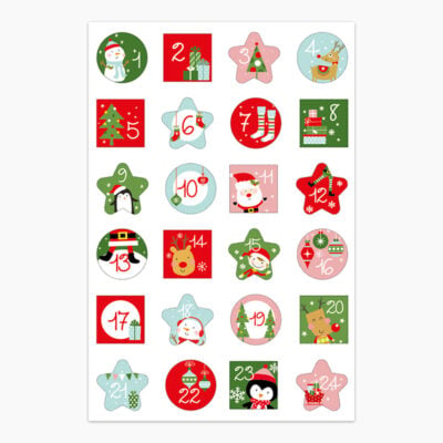 Adventskalender zum Befüllen - Stickerbogen im Weihnachtsmann Design