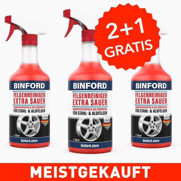 Binford Felgenreiniger EXTRA SAUER - 2+1 GRATIS - Für Leichtmetall-, Stahl- als auch Alufelgen