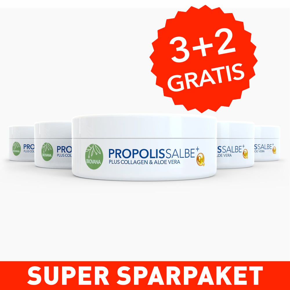 BIOVANA Propolissalbe PLUS - 3+2 GRATIS - Mit dem Plus an Q10, Collagen & Aloe Vera