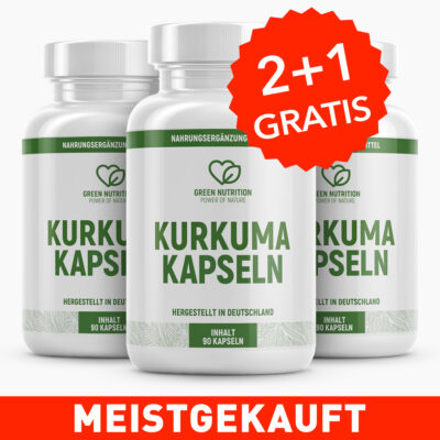 GREEN NUTRITION Kurkuma Kapseln 2+1 GRATIS - Reich an natürlichen Inhaltsstoffen