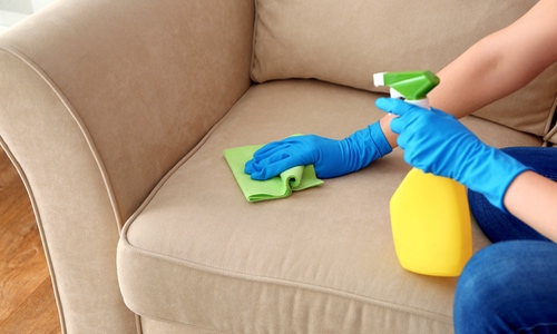 polster reiniger gummihandschuhe spray tuch sofa