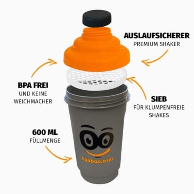 Protein Shaker (600 ml) - Für Eiweiß Shakes, Fitness & Diät Shakes