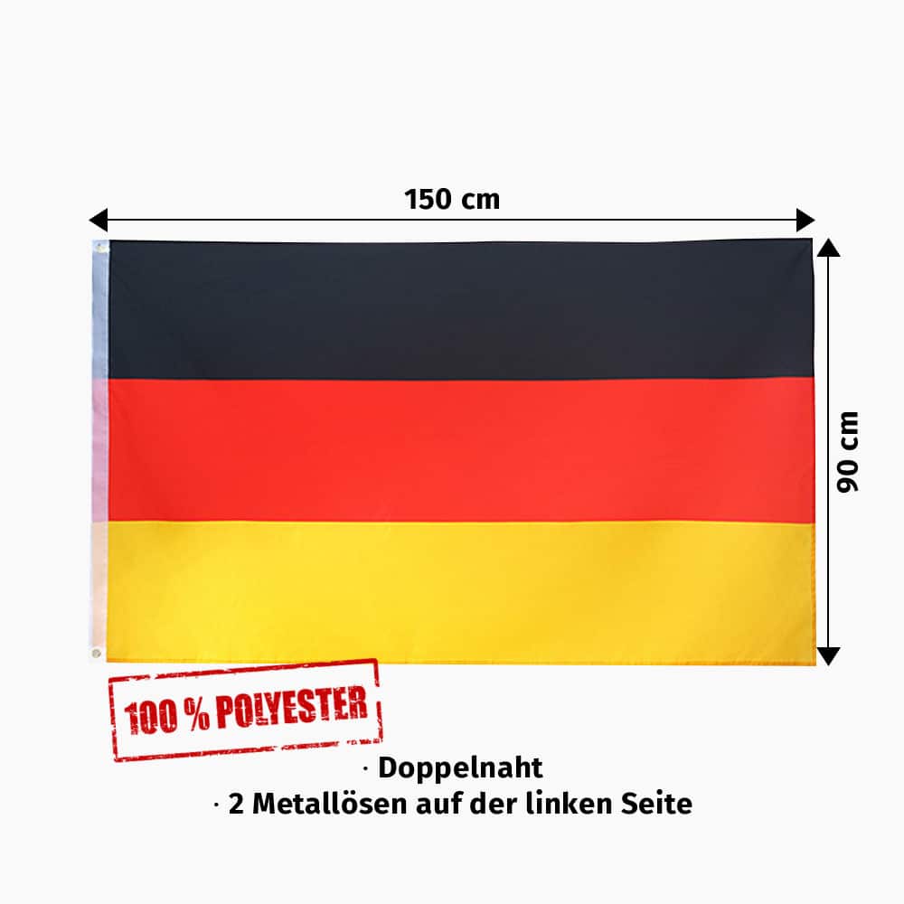 Deutschland Flagge 90x150 cm Premium Qualität  100% Polyester - Windfest -  Kräftige Farben - Für drinnen & draußen - Waschbar - baaboo
