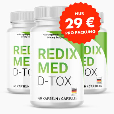 REDIXMED D-Tox (60 Kapseln) 3 Stück - Mit Kombucha Tee extrakt & Vitamin E