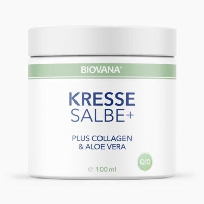 BIOVANA Kressesalbe PLUS mit Collagen und Aloe Vera (100ml) | Salbe zur täglichen Hautpflege - Bei Pigmentflecken & Falten - für alle Hauttypen geeignet